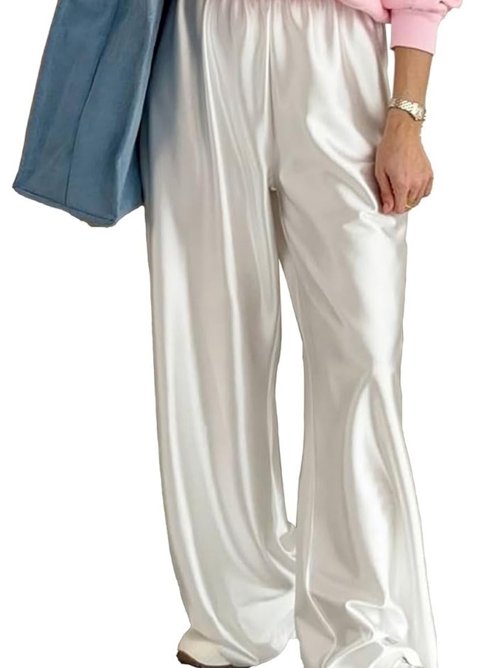 Amazon White Satin Wide-Leg Pants